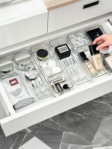 25pcs Tray Set, Clear Storage Box Set For Vanity Drawer, 4 Sizes Trays, Multi-Purpose, Suitable For Storing Cosmetics, Pens, Small Items, Perfect For Bathroom, Vanity, Office Drawer - Clear - View 1