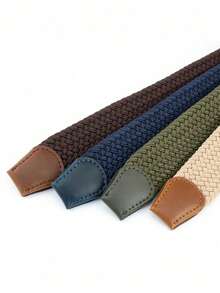 1pc Men's Stretch Woven Belt With No Holes, Multiple Colors Available, Suitable For Summer Daily, Campus Casual, Business And Outdoor Sports; Also A Gift For Boyfriend Or Father; Combines Fashion, Sports And Street Style, Suitable For Men Of All Ages; Used For Vacation, Travel And Vintage/Bohemian Style Outfits - Blue - View 3