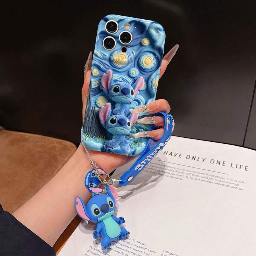 Disney Lilo And Stitch Phone Case : 3D Fluffy Pattern Border Protector Phone Soft Phone Case With A Free Cute Stitch Bracelet Chain Lanyard, Stitch, Lilo, Angel, For Apple 17 Promax 17 Pro 16 15 14 13 12 11 Pro Max XS Max X XR Soft Cover Summer Phone Case - 白色 - 查看 1