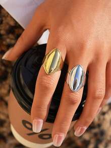 2pcs/1pc Stainless Steel Gold Ring Adjustable Ring Light Luxury Design Handmade Decoration Suitable For Daily Wearing - Multicolor - View 3
