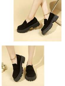 Mocasines de ante negro mate estilo academia, zapatos de suela blanda reforzada, zapatos de uniforme escolar para uso diario y desplazamientos - Negro - Ver 3