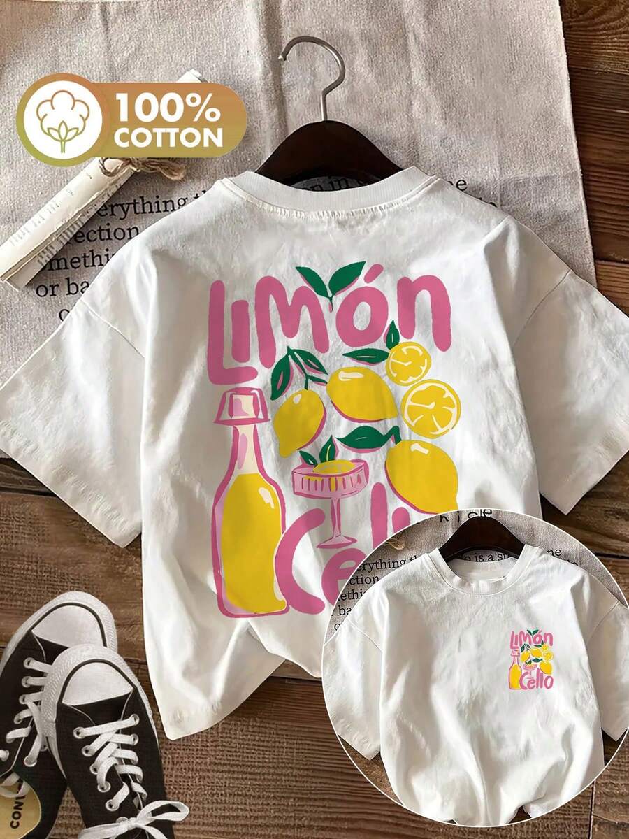 Frühling/Sommer Damen-Top mit Illustrationsmotiv: Zitrone, Zitronenglas, grüne Blätter, Cello-Print – Top-Artikel