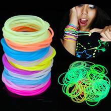 12/30 Pcs Multicolor Silicone Jelly Bracelets Rainbow Glow Neon Stretchable Gummy Rubber Bracelets Hair Ties Party Favor For Adults Women (Random Color) - View 4