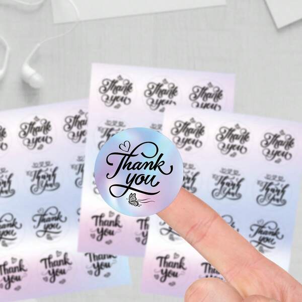 10sheets Laser Thank You Stickers, Round Thank You Labels For Small Business, Gift Packaging, Envelope Seals & Party Favor, Perfect For Wedding, Bridal Shower, Graduation & Party Decor