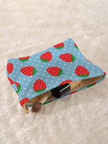 1 pieza Bolsa de almacenamiento de cosméticos portátil con estampado de fresa, impresión de doble cara, bolsa de maquillaje con cremallera para viajes, organizador de artículos de tocador multifuncional - Multicolor - Ver 5