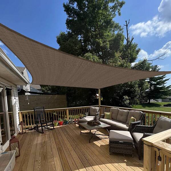 12' X 16' Rectangular Brown Sun Shade Sail, UV Protection Sun Curtain, Suitable For Backyard, Patio, Deck, Outdoor Platform, Garden, Outdoor Activities And Facilities (We Make
