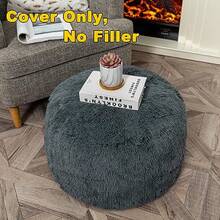 Taburete otomano piel sin para piso sin relleno reposapiés 20 x 12 pulgadas asiento redondo puf silla almacenamiento plegable para sala de estar recámara solo color gris - Cubierta de puf gris oscuro sin relleno - Ver 5