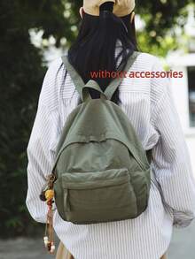 Mochila de unicolor minimalista, mochila de nylon arrugado con un solo bolsillo delantero, para escuela, uso diario, compras y salidas casuales - Multicolor - Ver 1