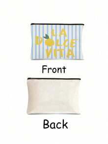 Blau-weiß gestreifte Zitronen-Kosmetiktasche/Italienischer Vibe/Frischer Party-Hot-Style/La Dolce Vita Vintage Aufbewahrungstasche/Touch-Up wie im Urlaub - Verschiedenfarbig - Übersicht 6