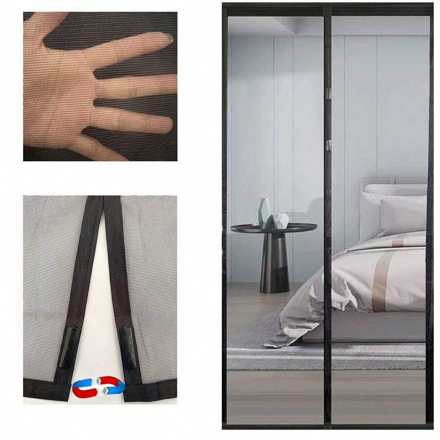 8 New Sizes Magnetic Door Curtain, Auto-Closing Mosquito Net Door Screen, Insect & Fly Proof Partition Curtain, Practical Indoor Summer Tool - Black 1pc - View 1