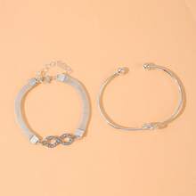 Juego de 2 pulseras para mujer con cadena de malla, símbolo de infinito con nudo de corazón y strass - Juego de 2 piezas de nudo de corazón plateado en forma de ocho - Ver 5