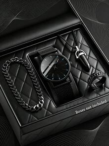 Fashion Business Casual Teen Quartz Watch Set, Includes Fashion Bracelet, Pendant Necklace And Ring, Suitable For Students To Wear, Perfect Gift For Birthday, Graduation, Christmas, Ramadan And Daily Wear, Exquisite Gift For Father's Day (Packaging Not Included) - Multicolor - View 1