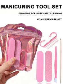 Nail File And Pink Cuticle Stick Set | Complete Manicure/Pedicure Tool Kit, Suitable For Travel, Salon - Multi-Functional Foot And Nail Care Set, Travel Portable Kit, Daily Use - Rose Red - View 1