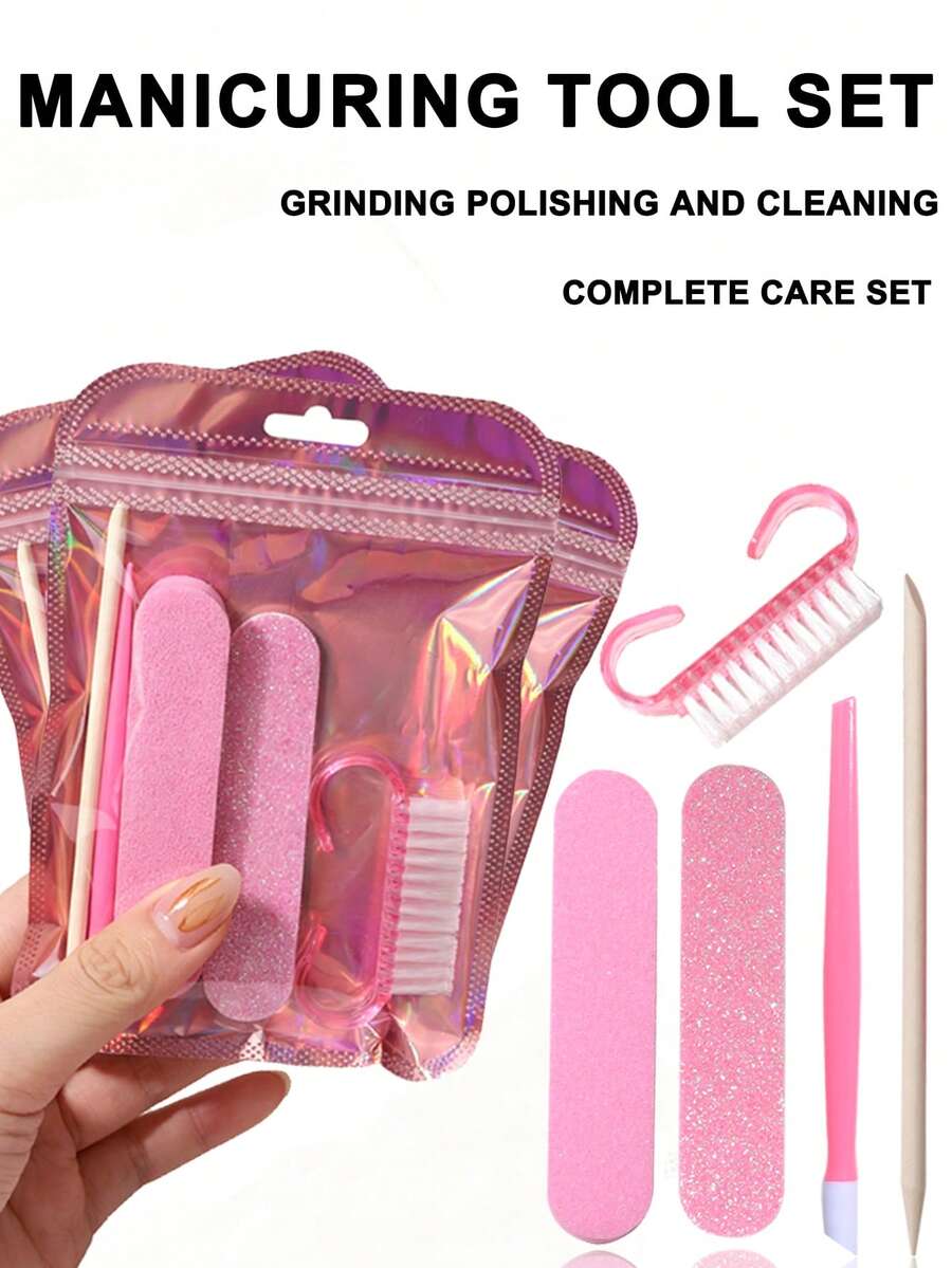 Nail File And Pink Cuticle Stick Set | Complete Manicure/Pedicure Tool Kit, Suitable For Travel, Salon - Multi-Functional Foot And Nail Care Set, Travel Portable Kit, Daily Use - Rose Red - View 1