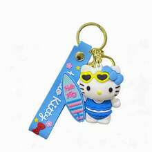 2 Gaya Gantungan Kunci Papan Selancar Estetik Sanrio Hello Kitty MINISO. Set Gantungan Kunci Tali Silikon Karakter Kartun Lucu Berbikini dengan Kacamata Modis. Hiasan Ransel Liburan Pantai. - Biru - View 6
