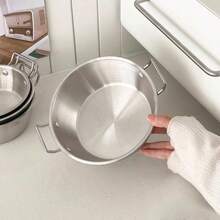 不鏽鋼韓式雙把手加厚深型泡麵鍋，適用於明火爐灶與電磁爐，單人泡麵鍋、泡麵碗 - 銀色 - 查看 6