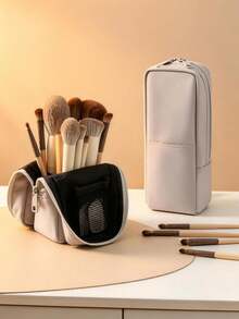Upright Standing Makeup Brush Bag, Portable Travel Cosmetic Organizer Pouch, Multifunctional Stationery Pencil Case Dual Use - Multicolor - View 1