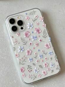 1pc Pink Blue Floral Sticker, Transparent Self-Adhesive Style, Decorated With Delicate Branches, Green Leaves, Small Red Berries And Ribbon, Elegant Morandi Color Palette, Exquisite Embossed Texture, Photo Album, Phone Case, Water Cup, Tablet And Notebook Decoration, Gift Box Packaging, Storage Box Modification, Gentle Style DIY Sticker - Pink and Blue Embossed Flowers - View 4