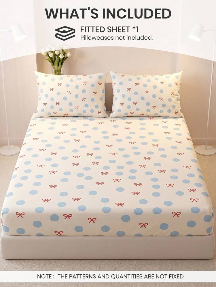 1pc Pink Bow Print Fitted Sheet (Pillowcase And Pillow Not Included), Comfortable Skin-Friendly Mattress Protector, Home Decor, Suitable For Twin/Full/Queen/King Size Beds, Dorm Bedding, All Season, Bedroom Decor, Autumn Home Decor, Room Decor - Multicolor - View 2