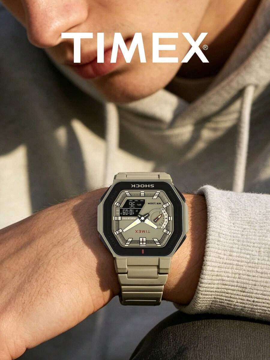 Timex 男士石英方型木質數位顯示手錶 TW2V35500 樹脂錶殼/耐刮玻璃鏡片 - 綠色 - 查看 1