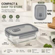 Stozle 2pcs Glass Food Storage Container With Air Vent (Gray) - Airtight Glass Food Container Set - Food Storage Containers With Lids (Snap-Lock) - Microwave, Oven, Freezer, And Dishwasher  - Ideal For Meal Prep - Grey 1040ml - View 5