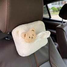 1 pieza Caja de pañuelos de coche con decoración de oso de peluche - Caja de pañuelos con forma de cabeza de oso - Ver 7