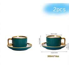 Vintage Kaffeetassen- und Untertassen-Set (2 Stü), europäische Keramiktasse mit Teller, Büro-Nachmittagstee-Latte-Tasse, elegantes Tafelgeschirr für den Wohnbereich - Standard - Übersicht 7