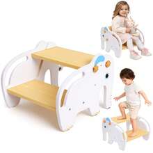Wooden 2-In-1 Convertible Step Stool For Kids, 100kg Capacity Toddler Step Chair, Non-Slip Design, Suitable For Bathroom, Toilet Training & Seating - White-elephant - View 8