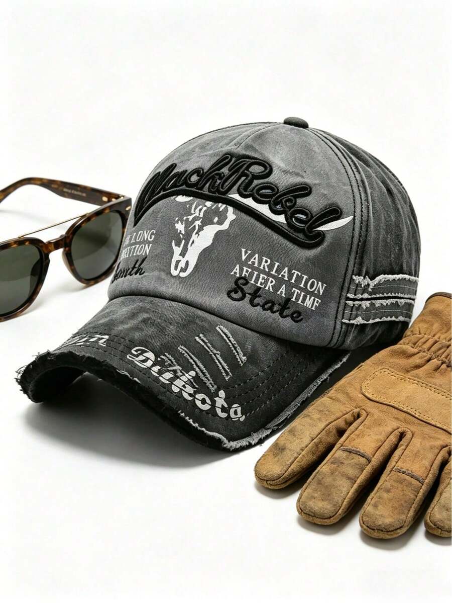 Unisex Washed Distressed Khaki Baseball Cap, Street Style. Suitable For Halloween, Thanksgiving, Christmas And Daily Casual Wear. - Multicolor - View 1