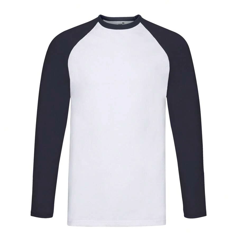 Fruit Of The Loom Mens Contrast Long-Sleeved Baseball T-Shirt - White/Deep Navy - View 1