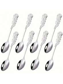 1pc/5pcs/8pcs Stainless Steel Mirror Coffee Spoon Elegant Rose Design Teaspoon Dishwasher Suitable For Home / Cafe / Restaurant Wedding Favor Choice 12.8cm/5.0in - Gold and Silver - View 14