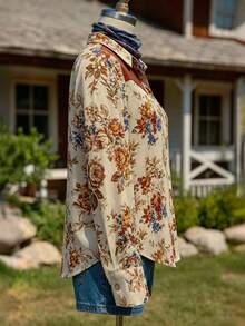 VEXHEIMA Western Style Women's Bohemian-Style , Elegant, And Versatile Suede Shirt With Vintage Print, Button-Down Collar, And Long Sleeves Vacation - Multicolor - View 6