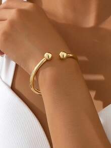 3pcs/1pc Fashion Minimalist Gold Tone Geometric Asymmetrical Curved Wave Water Drop Shape Chunky Textured Bangle Set, Suitable For Women, Thick Polished Heavy Metal And Zinc Alloy Material Bangle Set - Yellow Gold - View 4
