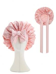 Solid Color Bow Ribbon Smooth Satin Women's Sleep Cap, Multiple Colors Available, Perfect For Curly Hair, Braids, Dreadlocks And Various Hairstyles. Comfortable And Casual, Suitable For Home, Daily Wear And Sleep. Unisex, This Nighttime Hair Care Product Keeps Your Hair Healthy All Night. Perfect Gift For Mother's Day - Coffee Brown - View 9