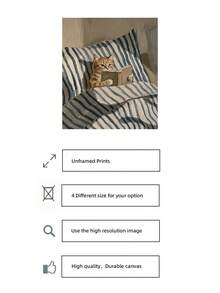 1pc Frameless Cozy Cat Reading On Bed Art Print, Striped Pillow Soft Sunlight Book Lover Illustration, Apartment Living Room Bedroom Dorm Modern Home Decor, Back To School Season Fun Poster, Room Decoration, Vintage Decor - Cartoon - View 5