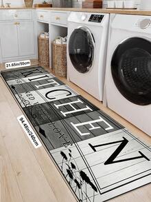 1pc Rubber Material Kitchen Runner Rug, Tableware Letter Print Pattern, Nordic Luxury Style Kitchen Mat, Long Runner Rug Laundry Room Rug, Thick Fabric With Good Foot Feel, Easy To Clean, Machine Washable, Hand Washable, Practical Entryway Doormat Home Decor Rug, Room Decor, Suitable For Dining Room, Kitchen, Laundry Room, Indoor Doorway And Other Indoor Areas - Dark Grey - View 14