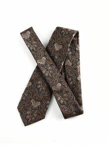 ZLQ&GOU 2 PCS Brown Paisley Flower Jacquard Silk Tie Set, 7cm Men's Tie And Pocket Square Set, Business Wedding Formal Wear - Brown - View 2