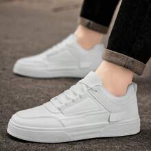 Men's Low-Top Casual Sneakers, Versatile PU Leather White Shoes, Anti-Slip Soft Sole Running Shoes - AS903 White - View 5