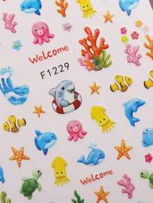 3 Sheets Tropical Flamingo Beach Ocean Nail Art Stickers, Colorful Summer 3D Self-Adhesive Nail Artist Supplies, Hawaiian Floral Turtle Cartoon Animal Music Festival Pool Party Island Vacation Nail Decorations - Multicolor - View 4