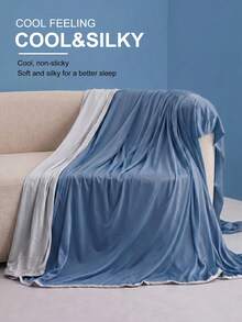1pc Deep Blue Cooling Blanket, Minimalist Fashion, Made Of Cooling Yarn, Reinforced Edging, Provides Cool And Comfortable Experience For Heat-Sensitive People, Machine Washable, Lightweight And Portable, Suitable For Bedroom/Sofa/Outdoor - Dark Blue - View 7