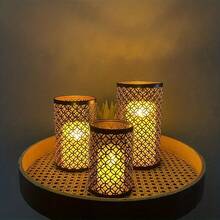 Set Of 3 Nordic Style Hollow Iron Candle Holders, Vintage Hollow Iron Candle Tubes, Decorative Atmosphere Home & Office Ornament Set, 3 PiecesCandle Holder Craft Decor For Living Room And Bedroom - LKZT-1A (Hollow 3-piece Set) - View 2