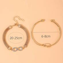 Bộ 2 vòng tay nữ dây xích lưới đính đá rhinestone hình nút thắt trái tim và biểu tượng vô cực - Bộ 2 món hình số 8 đính đá hình trái tim thắt nút màu vàng. - Xem 2