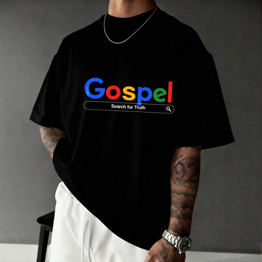 Camisetas de manga corta para hombre Impresión Gráfica Búsqueda Evangélica de la Verdad Estampado duradero Estilo para ir al trabajo Camiseta casual estilo hip hop - Negro - Ver 1