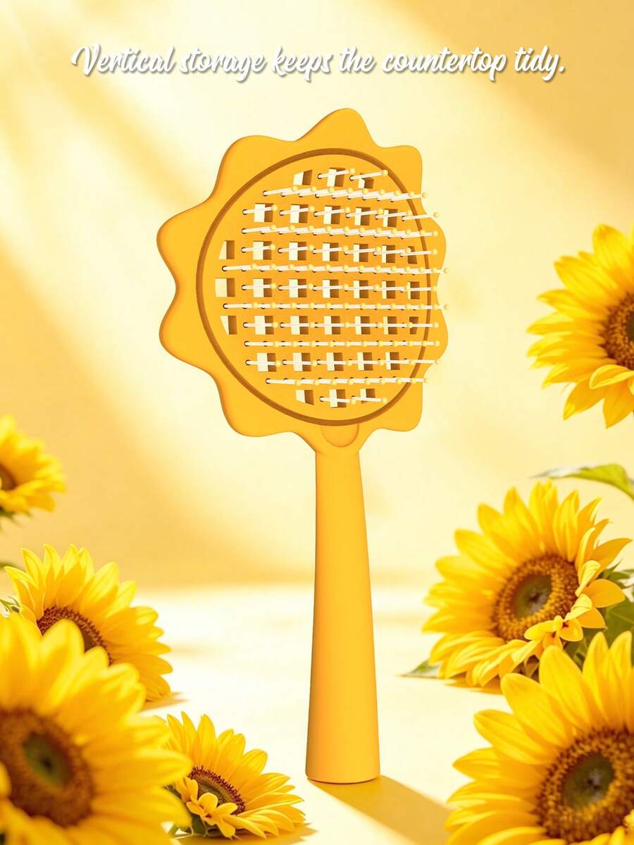 1 pezzo Spazzola per capelli con design a girasole traforato con manico, spazzola districante per capelli per donne, asciugatura e styling rapido dei capelli, capelli voluminosi con cima alta, per capelli bagnati/asciutti/lisci/sottili, cura dei capelli, strumento per acconciatura, ritorno a scuola, stagione festiva - Multicolore - Visualizzare 1