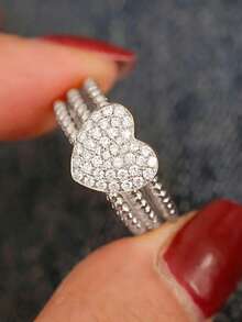1pc Elegant Heart-Shaped Cubic Zirconia Ring, Suitable For Women To Wear, Suitable For Wedding, Engagement, Anniversary Party, Valentine's Day Gift - 1# - View 10