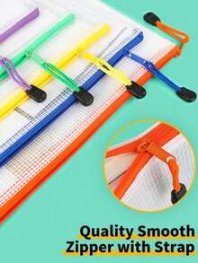 24/12/8/1pc A4 Zip Lock Bags, Mesh Document Wallet Document Folders Plastic Pockets Zipper File Wallet For School Office Homework Travel Storage Bags (Color Zipper),Back To School - Multicolor - View 4