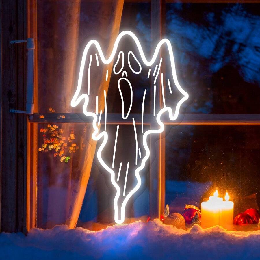 1pc Boo! Neon Sign, USB Powered Warm Yellow LED Neon Light, Acrylic Wall Decor With Cursive Font Design, Dimmable Lamp For Halloween Party, Bedroom, Bar & Spooky Themed Home Decor - Multi-color light - View 1