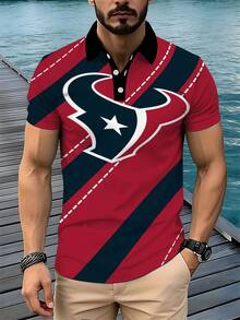 Men's Casual POLO Shirt, 3D Print Casual Daily Wear, , A Must-Have For Summer Red And Navy Stripes With White Star And Bull Logo - 風格 - 查看 5
