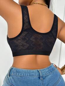 1pc Women's Plus Size Wireless Comfortable Solid Color Bra - Black - View 2