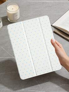 Beige Blue Polka Dot Tablet Case, Compatible With IPad Mini6/Mini7/Air/Air2/9.7/10.2/10.5/10.9 (Air4-Air8)/Pro 11/10th Gen/A16/Pro 11 2024 Models, Painted Pattern Tablet Case, Transparent Acrylic Back Shell, Tri-Fold Stand, Auto Sleep/Wake, Built-In Pencil Slot, Product Does Not Include Pencil, Some Models With Camera Frame - Multicolor - View 5